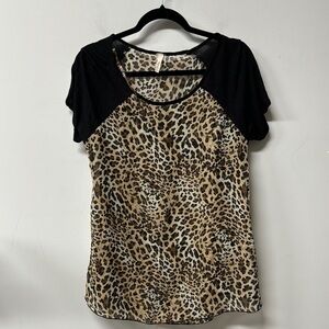 Lilypad Boutique Leopard Print Raglan Sleeve Tee Semi Sheer short sleeve career